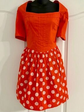 Anthropologie Orange Polka Dot Mini skater Dress